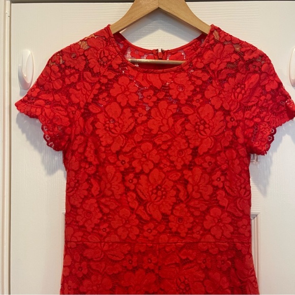 Vince Camuto Lace Midi Dress Women’s Size 6 Coral High Low Short Sleeve Cocktail - Picture 3 of 10